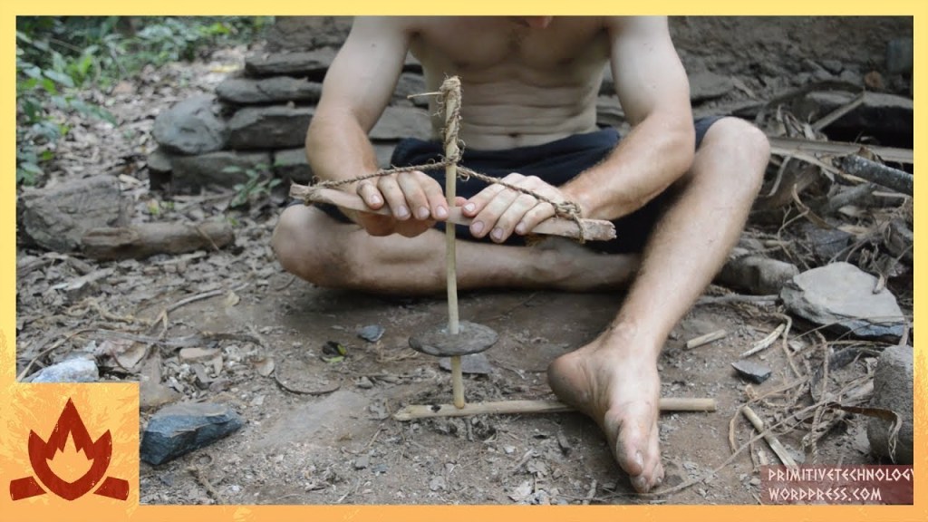 Guy Builds Primitive Cord Drill and Pump Drill with Sticks and Stones