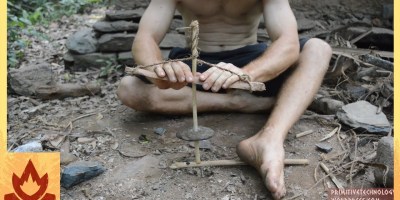 Guy Builds Primitive Cord Drill and Pump Drill with Sticks and Stones