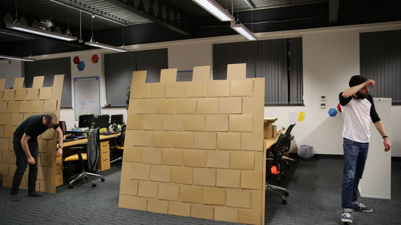 cardboard castle with drawbrdige office cubicle viking (11)