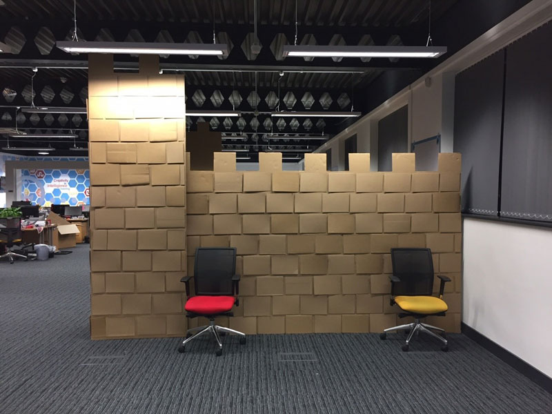 cardboard castle with drawbrdige office cubicle viking (12)