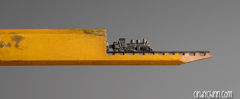 mini trains carved into pencils by cindy chinn (16)