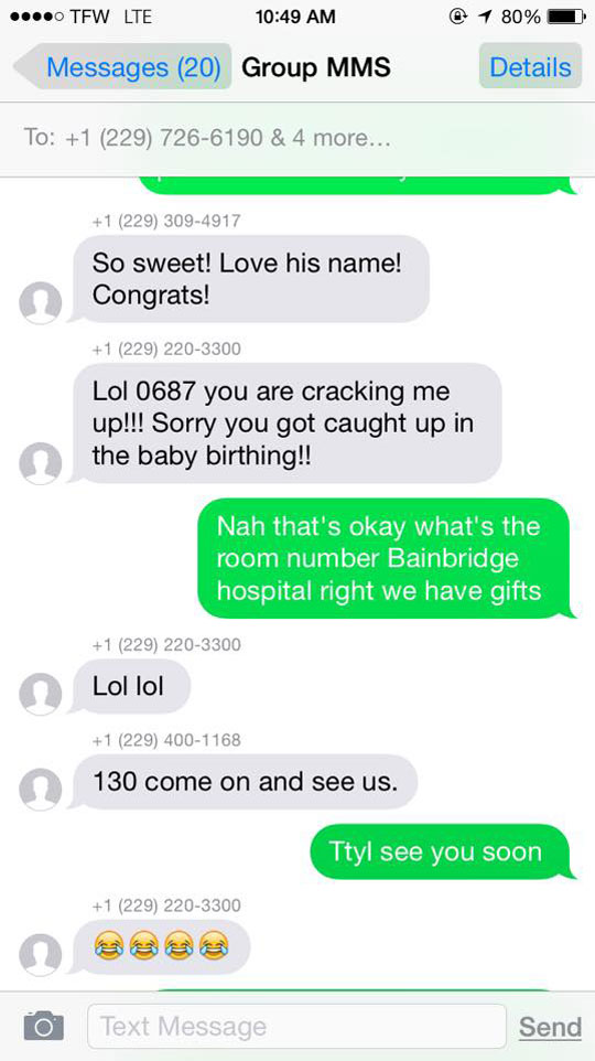 Baby Announcement Gets Texted To Wrong Number Guy Shows Up With Gifts