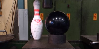 Hydraulic Press vs. Bowling Pin and Bowling Ball