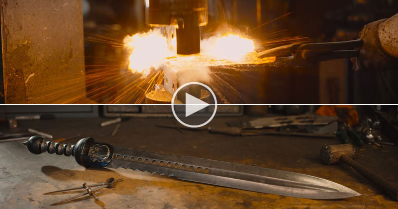 Master Blacksmith Forges Roman Gladius Sword From Damascus Steel 8K