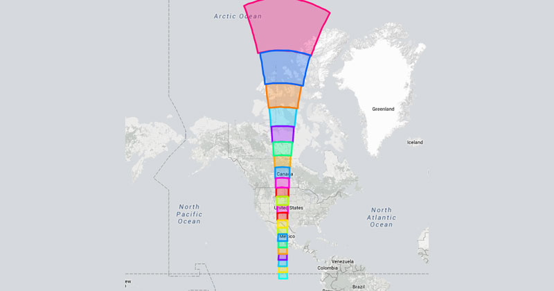 The Relative Size of Colorado from the Equator to the North Pole Using Mercator Projection