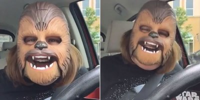 I Want to Be as Happy as This Woman in a Chewbacca Mask