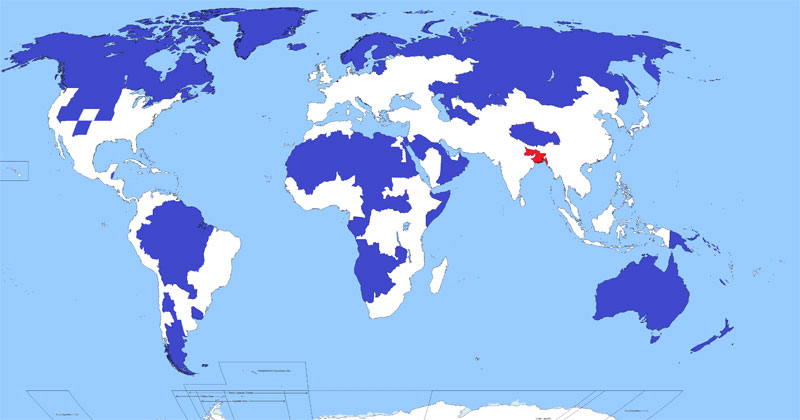 5% of the World Lives in the Blue Shaded Regions. Another 5% Lives in the Red