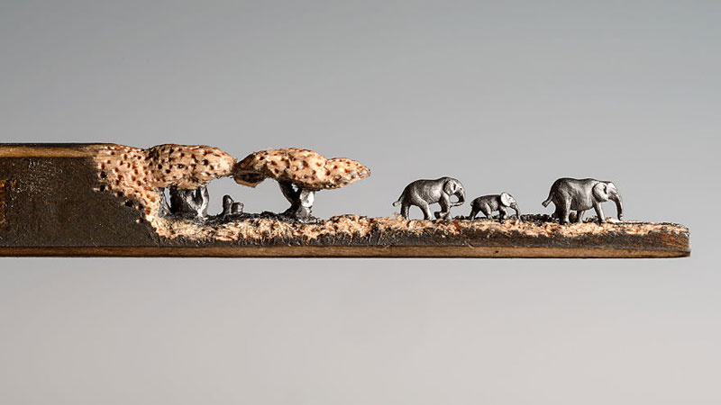 Cindy Chinn Carves Family of Elephants Into a Pencil