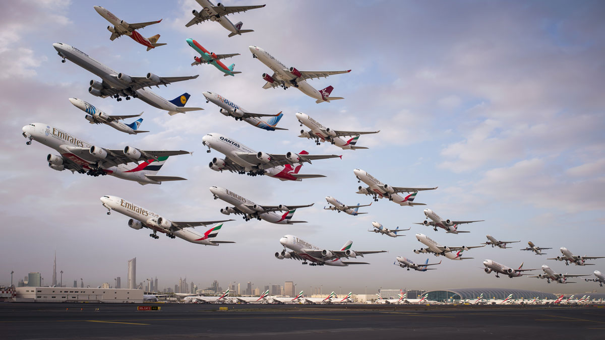dubai international 12r morning heavy departures These Composites of Planes Taking Off and Landing Show How Connected the World Is