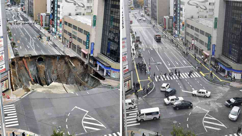 Monster Sinkhole in Japan Repaired in 48 Hours