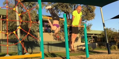 Awesome Dad Tries His Darndest to Copy His Daughter's Gymnastics Moves
