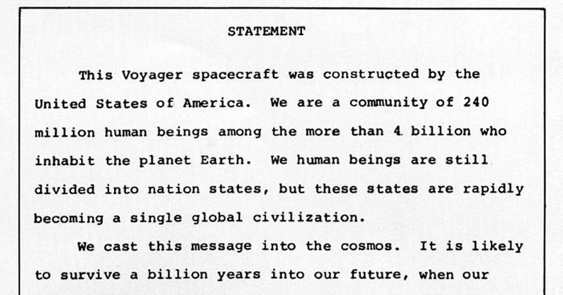 In 1977 Jimmy Carter Put This Note on the Voyager Spacecraft