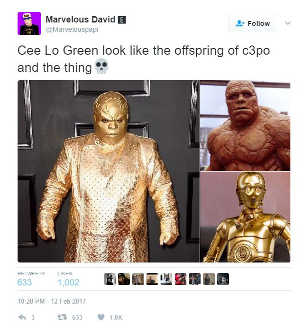 gold ceelo green meme 15 CeeLo Green Wore an All Gold Outfit to the Grammys and the Internet Went to Town