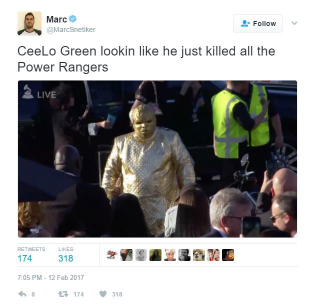 gold ceelo green meme 16 CeeLo Green Wore an All Gold Outfit to the Grammys and the Internet Went to Town
