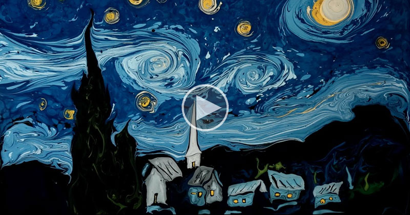 Amazing Artist Paints Van Gogh’s Starry Night on Water