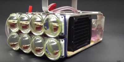 Guy Builds Water Cooled, 72,000 Lumen LED Flashlight and Takes it for a Nighttime Stroll