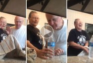 Adorable Grandma Pulls the Water Bottle Coin Prank on Her Husband