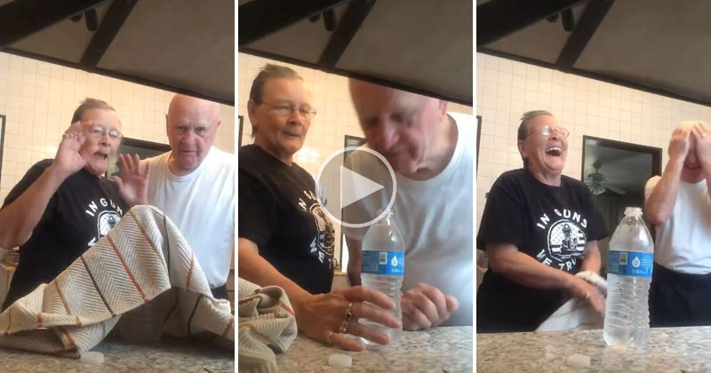 Adorable Grandma Pulls the Water Bottle Coin Prank on Her Husband