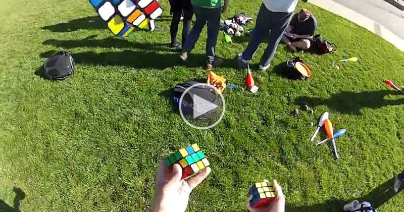 Guy Solves 3 Rubik’s Cubes.. While Juggling Them
