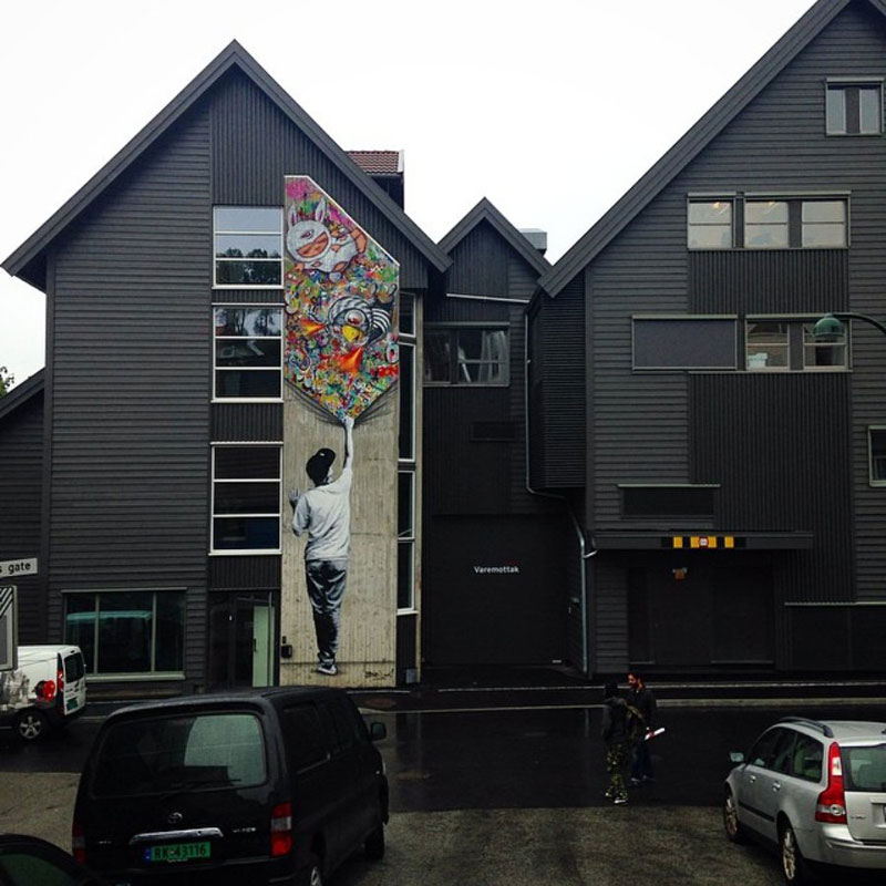 martin whatson street art 1 Artist Incorporates Grayscale Characters Into His Colorful Murals