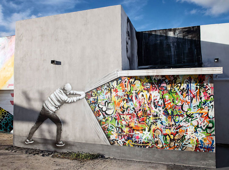 Artist Incorporates Grayscale Characters Into His Colorful Murals ...