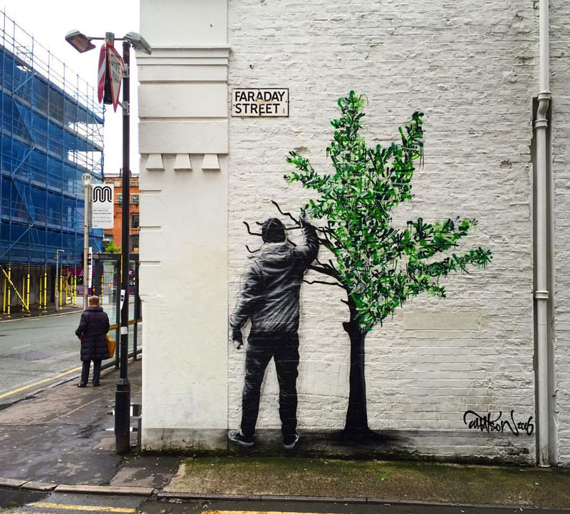 martin whatson street art 6 Artist Incorporates Grayscale Characters Into His Colorful Murals