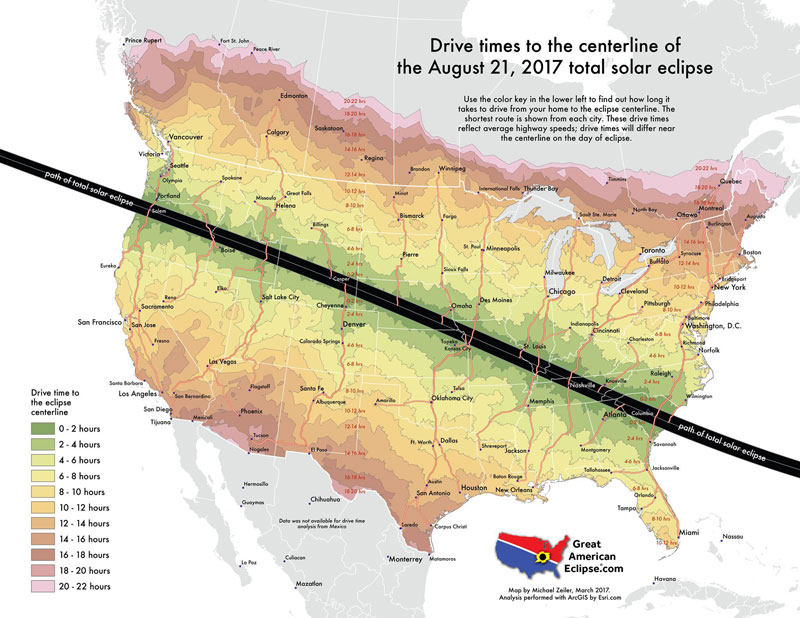 drive times to the centerline of the 2017 total solar eclipse 8 Random Maps That Make You Go Hmmm