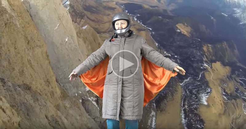 Awesome Grandma Pretends to Wingsuit Fly Using Green Screen, Paper Clips and Bed Sheet