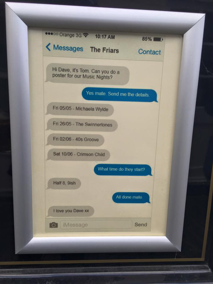 graphic designer makes music poster for client using screenshot of their chat Designer Makes Music Poster with Simple Chat Screenshot and Its Kind of Brilliant
