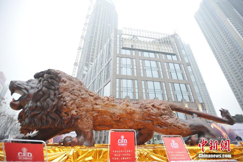 lion carved from single tree trunk by dengding rui yao 11 Incredible Wooden Lion Carved from a Single Tree (11 photos)
