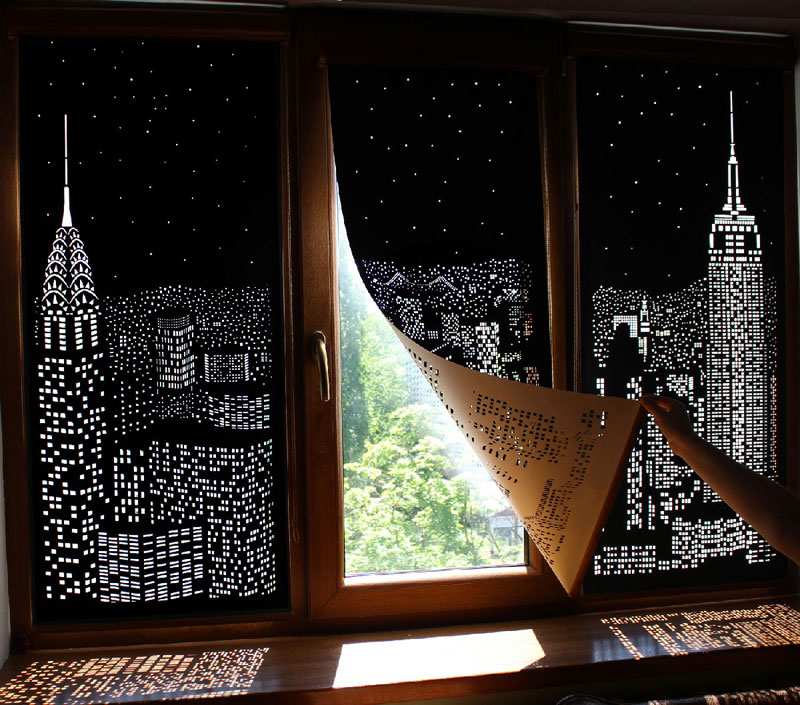 These Intricately Cut Blinds Show Iconic Cityscapes at Night