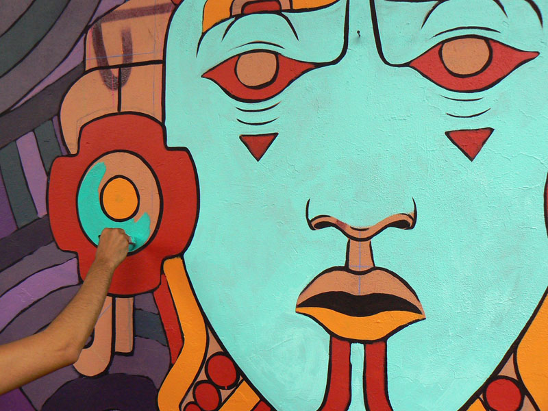 aztec inspired street art mural by rilke guillen 4 Amazing Aztec Inspired Street Art Mural by Rilke Guillen