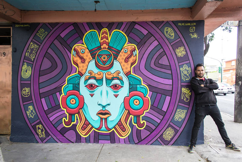 Amazing Aztec-Inspired Street Art Mural by Rilke Guillen