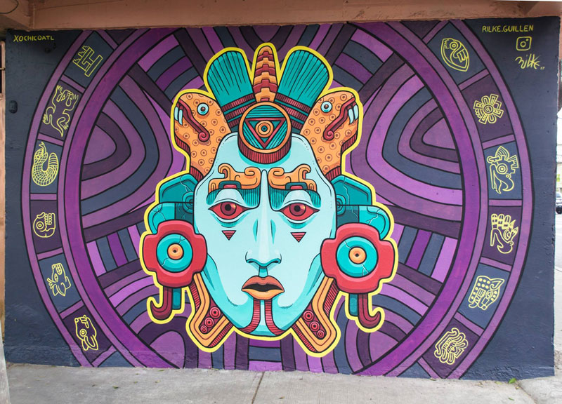 aztec inspired street art mural by rilke guillen 6 Amazing Aztec Inspired Street Art Mural by Rilke Guillen