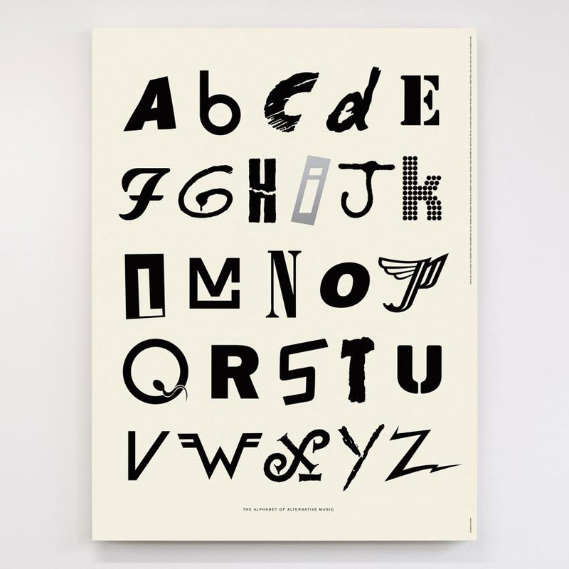 alphabet of alternative music art print dorothy hero 850x Awesome Alphabet Posters Made from Classic and Alternative Rock Band Logos