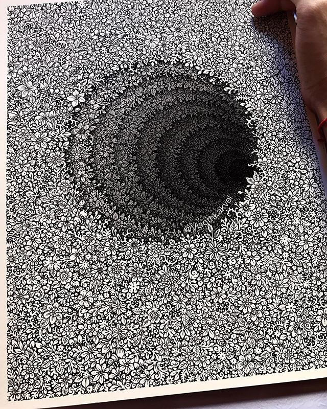 floral hole drawings by visoth kakvei 4 Visoth Kakveis Mind Boggling Floral Holes Look Impossible to Draw