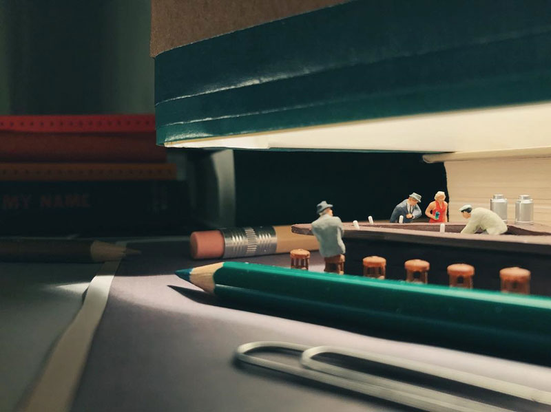 miniature scenes by derrick lin mardser on instagram 7 Guy Creates Tiny Moments on His Desk Using Office Supplies and Huge Collection of Miniatures