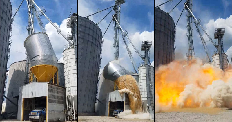 Raw Footage of Grain Tank Collapsing and Exploding in Indiana