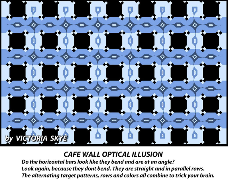 victoria skye cafe wall optical illusion 1 Your Eyes are Playing Tricks on You, All of the Horizontal Blue Lines are Straight
