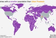 World Map of Countries With Smaller Population Than Uttar Pradesh, India