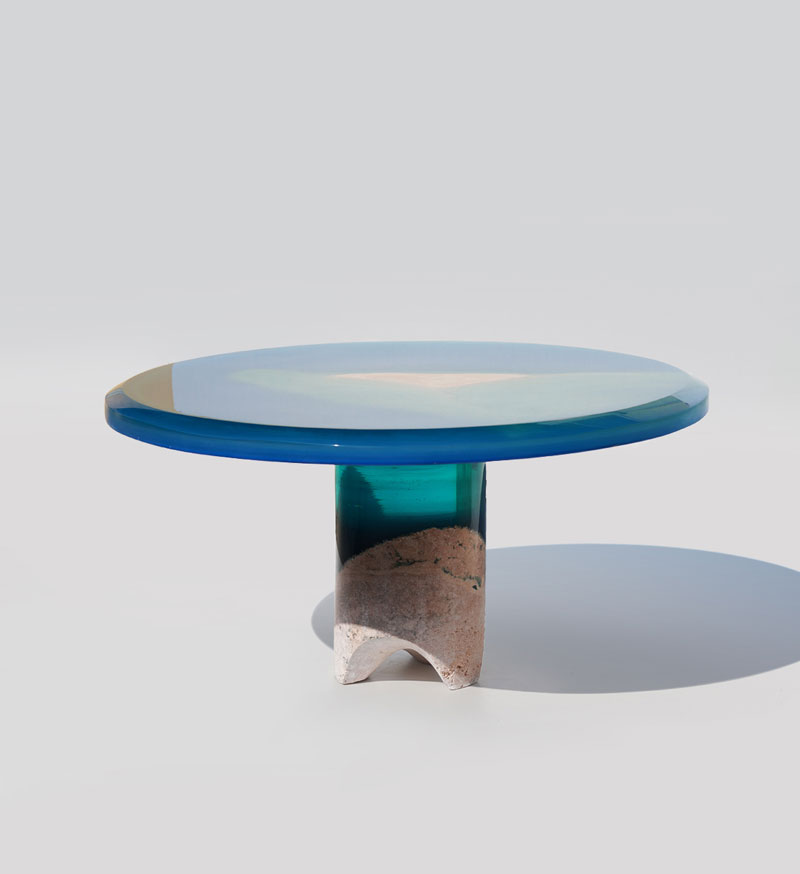 azzurro 3 1 Artist Channels the Ocean Into One of a Kind Tables Using Marble and Acrylic