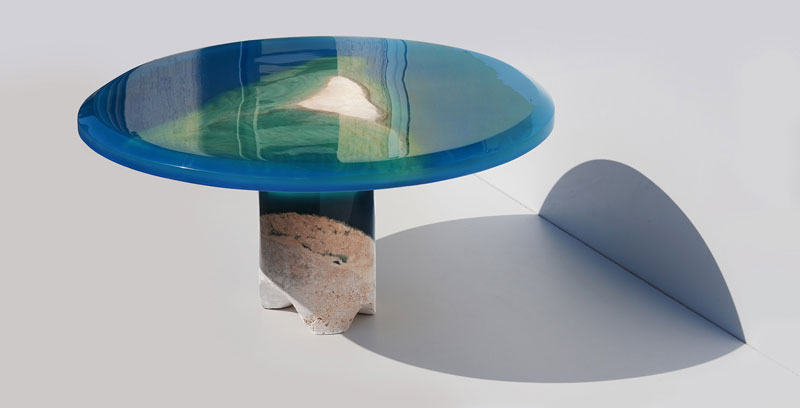 azzurro table 2 1 Artist Channels the Ocean Into One of a Kind Tables Using Marble and Acrylic