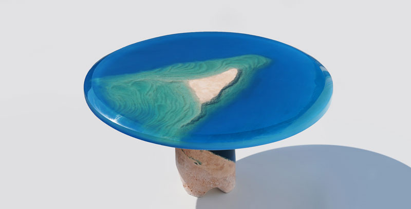 azzurro table 3 1 Artist Channels the Ocean Into One of a Kind Tables Using Marble and Acrylic