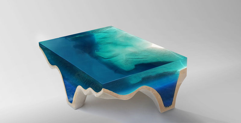 crete table 2 2 Artist Channels the Ocean Into One of a Kind Tables Using Marble and Acrylic