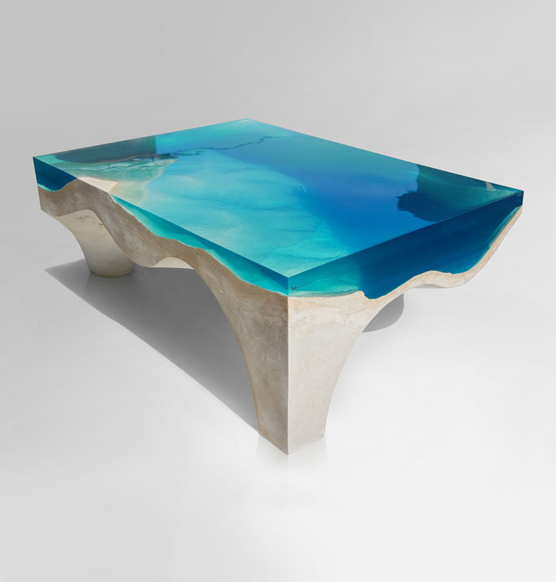 crete table 3 1 Artist Channels the Ocean Into One of a Kind Tables Using Marble and Acrylic