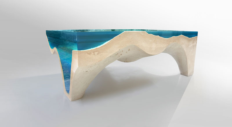 crete table 4 1 Artist Channels the Ocean Into One of a Kind Tables Using Marble and Acrylic