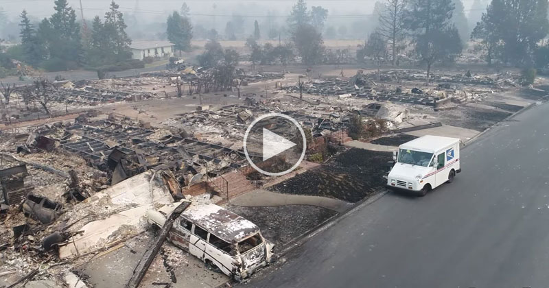 Surreal Video of Postman Delivering Mail to Neighborhood Destroyed by Wildfire Goes Viral