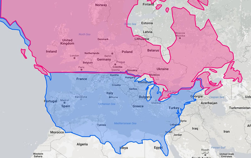 north america over europe 5 Interesting Maps That Use the United States as a Reference Point