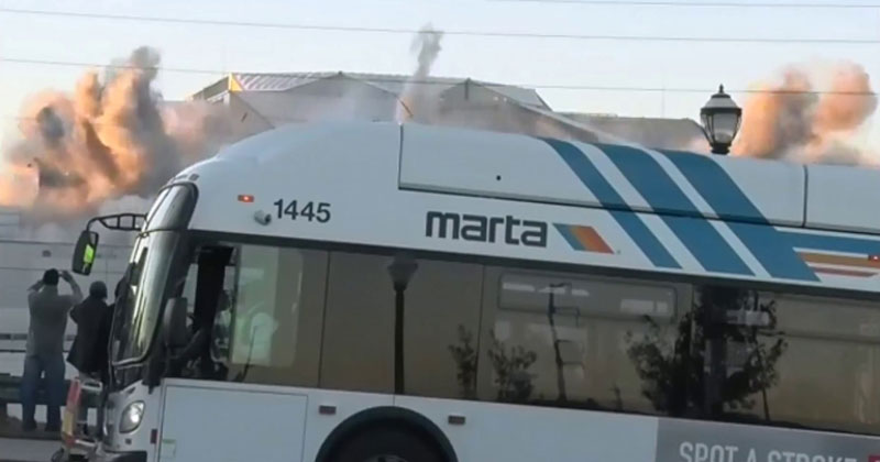 Cameraman Loses Mind LIVE as Bus Perfectly Blocks Building's Implosion