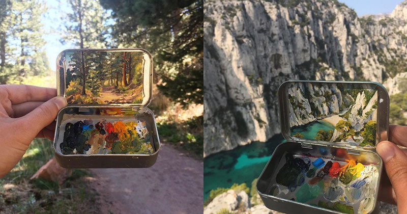 15 Miniature Landscapes Painted Inside Mint Tins